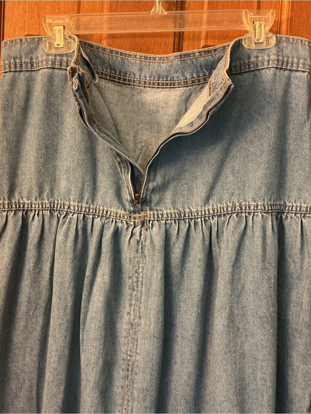 Time and Tru stressed look light Blue Denim drop waist Maxi skirt - Picture 5 of 8